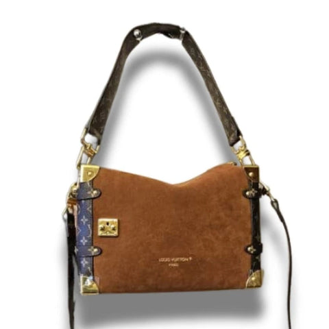 ""Luxury-Inspired"" Side Trunk Crossbody Purse-Monogram Brown"
