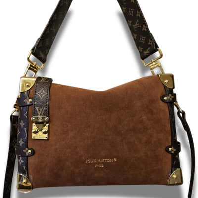 ""Luxury-Inspired"" Side Trunk Crossbody Purse-Monogram Brown"