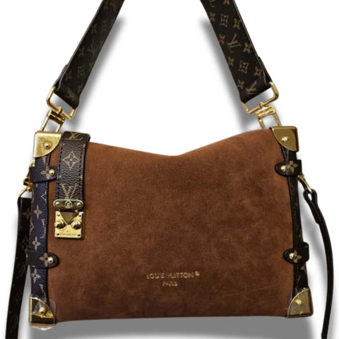 ""Luxury-Inspired"" Side Trunk Crossbody Purse-Monogram Brown"
