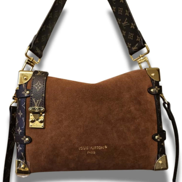 ""Luxury-Inspired"" Side Trunk Crossbody Purse-Monogram Brown"