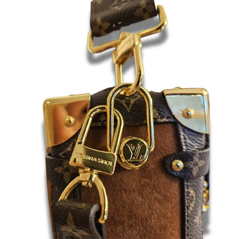 ""Luxury-Inspired"" Side Trunk Crossbody Purse-Monogram Brown"